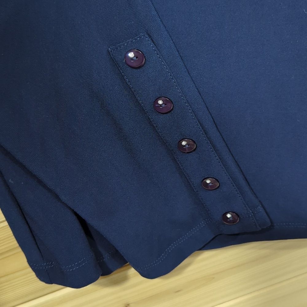 Clara Sun Woo Top Womens 1X Blue Long Sleeve Blouse - Picture 3 of 9